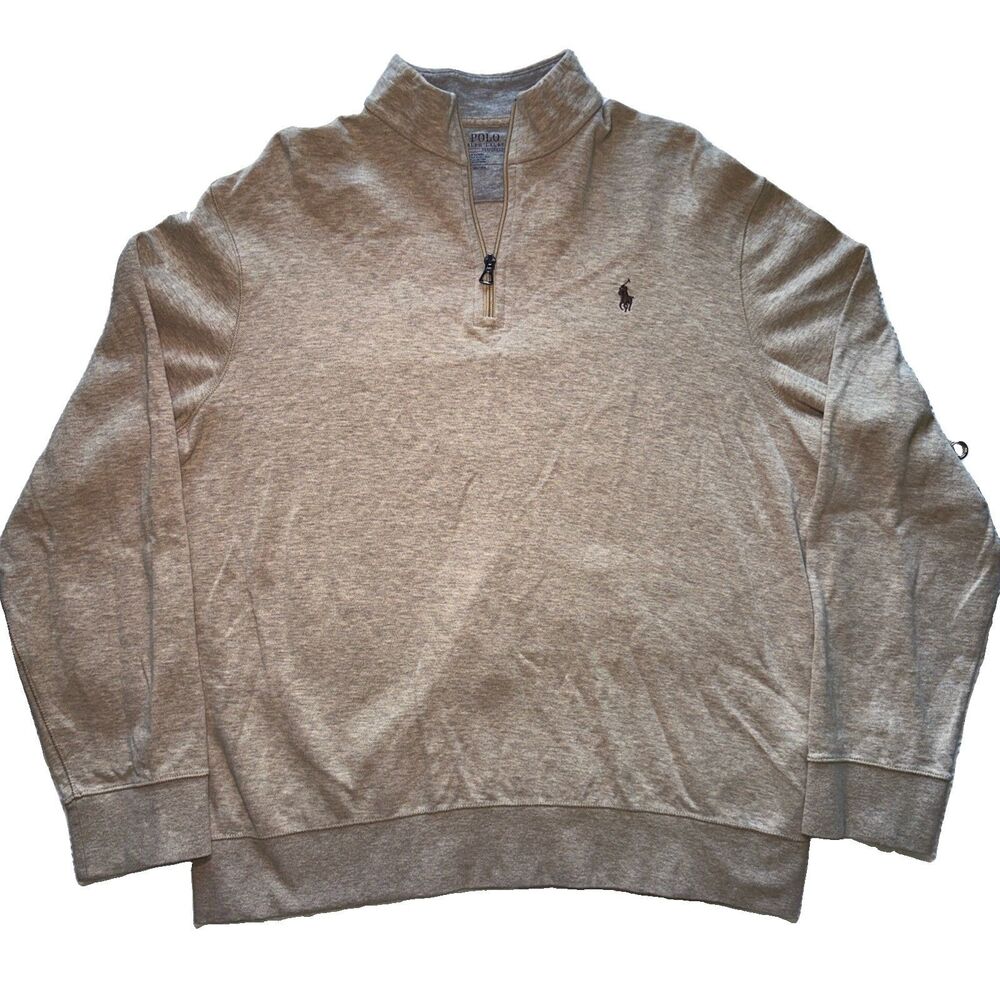 Polo Ralph Lauren Performance Mens L Quarter Zip Pullover Tan